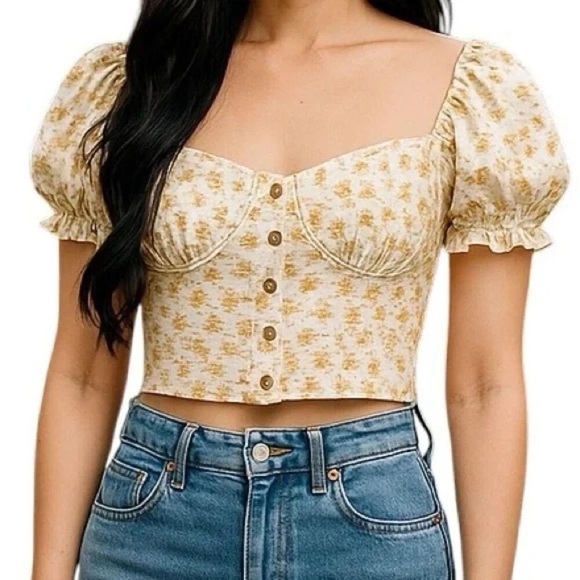 Billabong Tops - Billabong Cream and Yellow Floral Crop Top
